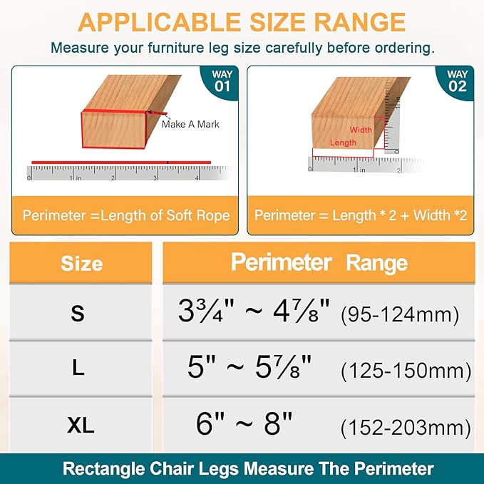 32 Pcs Rectangle Chair Leg Protectors for Hardwood Floors - Silicone Felt Furniture Pads, Scratch/Noise Reducing Covers, X-Large(Fit Perimeter 6" to 8")