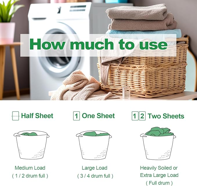 Laundry Detergent Sheet, Eco-Friendly & Hypoallergenic Wash Strips, Natural Ingredients, Ultra-Concentrated, Travel-Ready, No Plastic Jug- Fresh Scent, (120 Loads) 60 Sheets