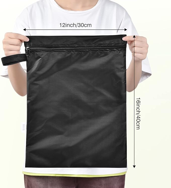 OTraki 12x16 inch Wet Bag 2Pcs Waterproof Swim Bag for Wet Clothes Small Swimsuit Dirty Clothes Laundry Bag Travel Machine Washable for Gym Beach Pool, Oxford Cloth with Handle & Zippered, Black
