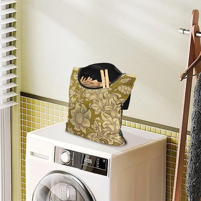 William Morris Works Print Clothespin Holder with Large Opening 14.5"x12" - Multipurpose Outdoor Storage Bag - Durable Polyester Construction with Double Stitched Seams Laundry Centers