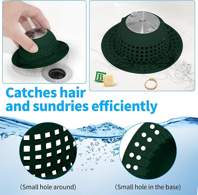 Shower Drain Hair Catcher, Bathtub Drain Cover Foldable Silicone Shower & Tub Protector for Pop-Up & Regular Drains
