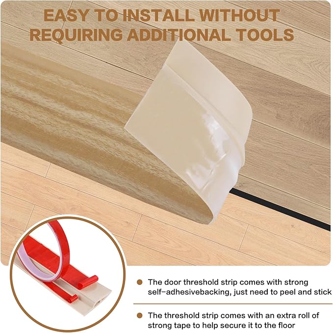 Floor Transition Strip Vinyl Door Threshold Ramp Self Adhesive Carpet Edging Strip Doorway Edge Trim, Overlap Edge Reducer for Laminate Carpet, Floor, Tile (Light Yellow Grain, 3/5" to 4/5", 3.3Ft)