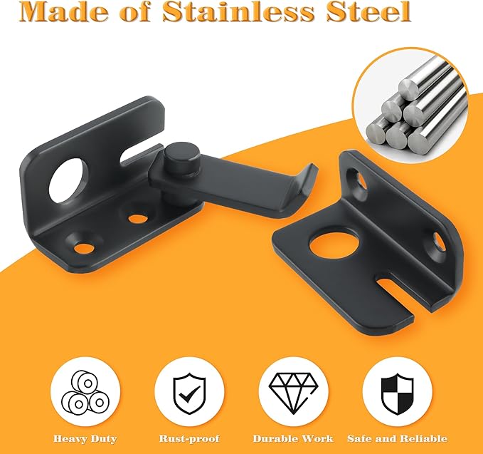 Alise Flip Latch Gate Latches Slide Bolt Latch Safety Door Lock Catch for Barn Cabinet Pet Cage Garden Bathroom Garage Window Sliding Door,MS4001-B Stainless Steel Matte Black