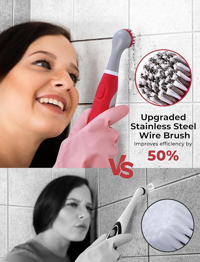 Sweepulire Electric Grout Brush, Battery Operated Power Scrubber with Stainless Steel Wire Brush, Multi-Purpose Tile Grout Cleaner Brush for Cleaning Grout, Tile, Corner, Kitchen, Shower, Tight Space