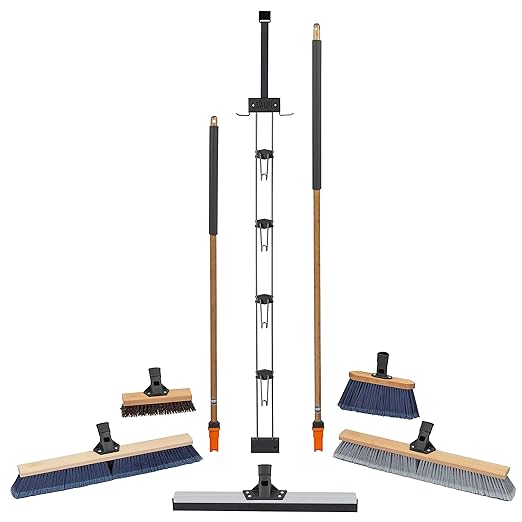 SWOPT Garage Kit — Includes 48” and 60” Wooden Handles, Smooth Surface Push Broom & 10” Premium Multi-Surface Scrub Brush Head
