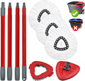 Spin Mop Heads Replacements for O Ceda EasyWring 1-Tank System, 3 Microfiber Mop Head Refills, 4-Section Iron Handle, 1 Base and 1 Scrub Brush Combo Set for Floor Cleaning