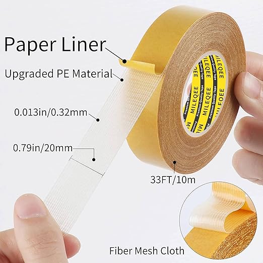 2Pack Double Sided Tape Heavy Duty, 0.79" x 33FT (66FT Total), Universal High Tack Strong Wall Adhesive with Fiberglass Mesh, Super Sticky Resistente Clear Tape, Easy Use Mounting Tape