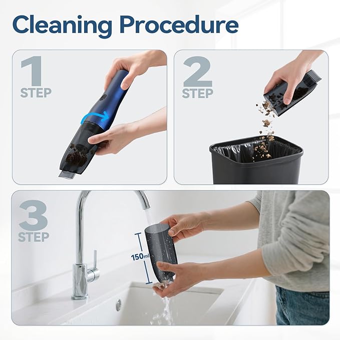 H2 Handheld Vacuum Car Vacuum, Mini Cordless Vacuum Cleaner with High-Speed Brush Motor Visual Dust Storage Silo Type-C Charge for Car Interiors, Sofas, Tabletops, Keyboards-Blue Gray