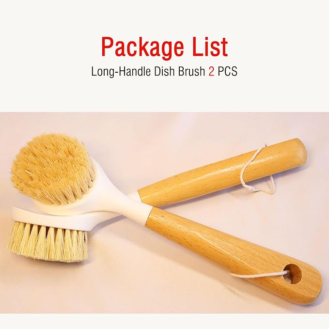 Wooden Dish Brush, Natural Bristle Dish Brushes with Handle, Wooden Handle Soft Scrubber Kitchen Brush for Dishes and Vegetables