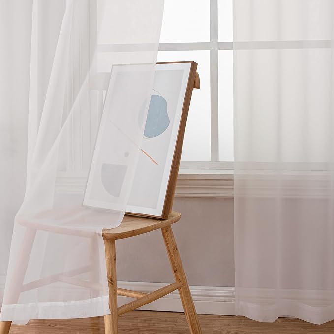 Chyhomenyc Sheer Ivory Curtains 90 inches Long 2 Panels, Light Filtering Soft Airy Solid Elegant Voile Window Treatment Drapes for Bedroom Living Room Wedding Party Decor, 42 Wx90 L Inches