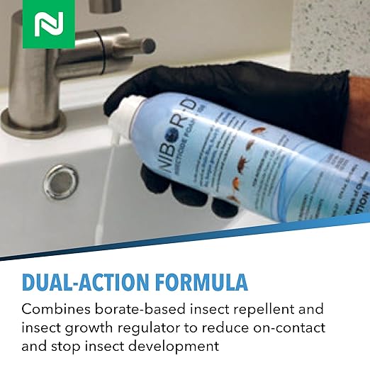 Nibor-D Insecticide Foam with IGR, Ready-to-Use for Fly and Cockroach Control, 360 Degree Application, Includes 17" Hose, (6 Pack, 21 oz Can)