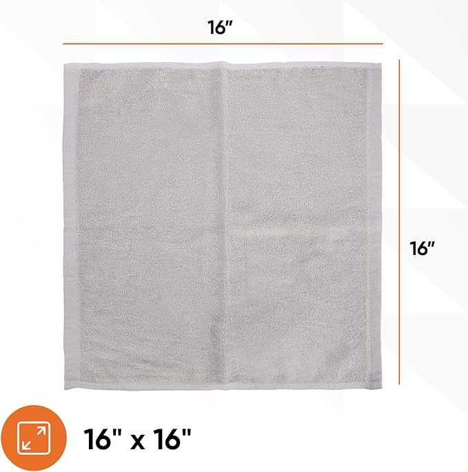 Superio Cotton Terry Washcloths Grey Towels 100% Cotton Cleaning Cloth 16" Rags Wash Clothes for Body and Face, Spa Towels, Multi Purpose (24, 16"x16")