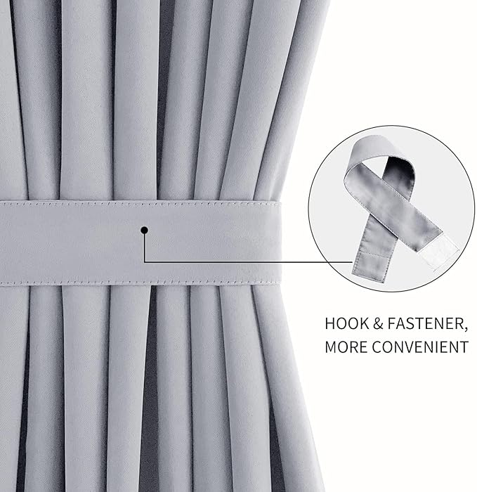 DWCN French Door Curtains – Rod Pocket Thermal Blackout Curtain for Doors with Glass Window, Kitchen and Patio Doors for Privacy, 54 X 80 Inches Long, 1 Curtain Panel with Tieback, Silver Grey
