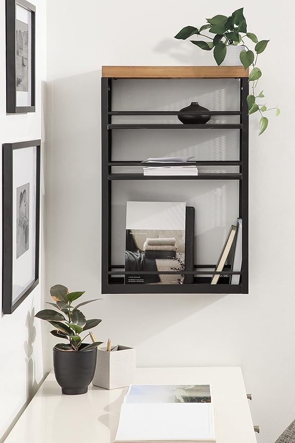 Kate and Laurel Piazza Decorative Slim Storage Cart, 18 x 7 x 30, Natural Wood and Black, Decorative Narrow Rolling Cart with Locking Wheels and Three Storage Shelves for Kitchen or Laundry Room