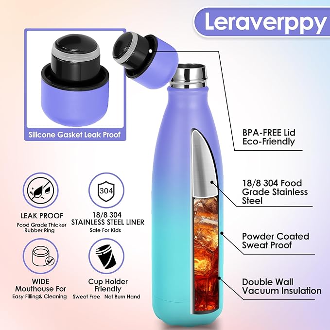 25oz Cola-Bottle Shaped Stainless Steel Leak-proof Water Bottle,Double Wall Vacuum Insulated Metal,Travel Mug For Sports Indoors & Outdoors,BPA-Free Kids Flasks,Purple Blue(1 Pack)