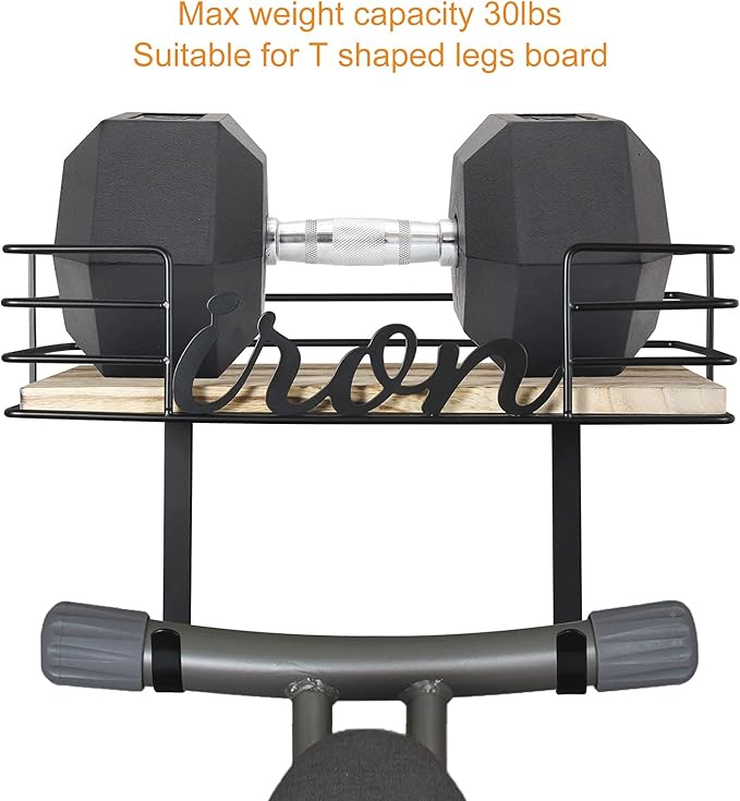 TJ.MOREE Hanger wall mount - Laundry Room Iron and ironing board Holder, Metal with Large Storage Wooden Base Basket and Removable Hooks (Black)
