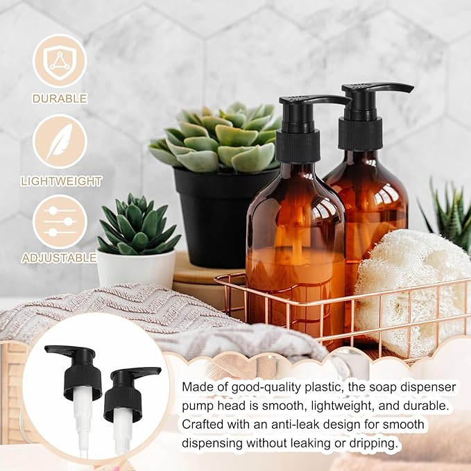 uxcell 8 Pcs Soap Dispenser Pump Heads Soap Dispensers Top Pumps Replacement Switch Pumphead for Standard 24/413 Neck Size Lotion Shampoo Bottle, Black