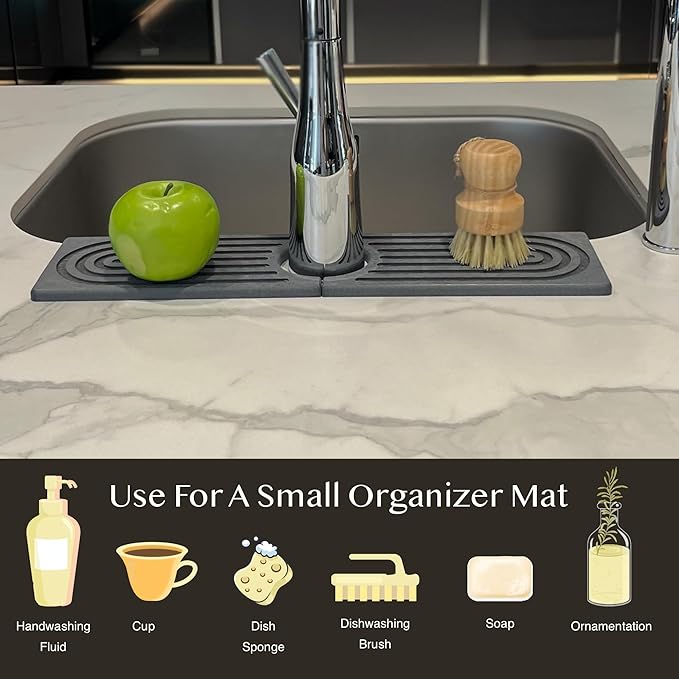 Absorbent Faucet Mat, Sink Caddy Kitchen Sink Organizer, Kitchen Counter Decor, Quick Dry Stone Mat Kitchen, Water Absorbing Stone Tray for Sink, Kitchen Soap Tray, Stone Sink Mat (DARK GREY, 15.8*4")