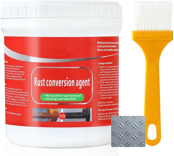 Water-Based Metallic Paint,Rust Removal Converter Metallic Paint,Rust Remover Converter for Metal, Car Anti Rust Paint Chassis Universal Rust Removal Converter with Brush (Grey)