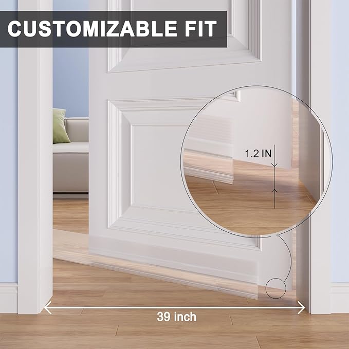 Door Draft Stopper,Door Sweep for Bottom of Door,Weather Stripping Door Seal Draft Guard Blocker Noise Cold Air Insulation Soundproofing for Exterior Interior Home Improvement(Transparent, 39")