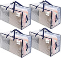VENO 4 Pack Moving and Storage Bags, Heavy Duty, Alternative to Moving Boxes, Large Packing Totes Supplies for College Dorm Room with Zipper for Clothes, Wide Open Design (Clear, 4 Pack)