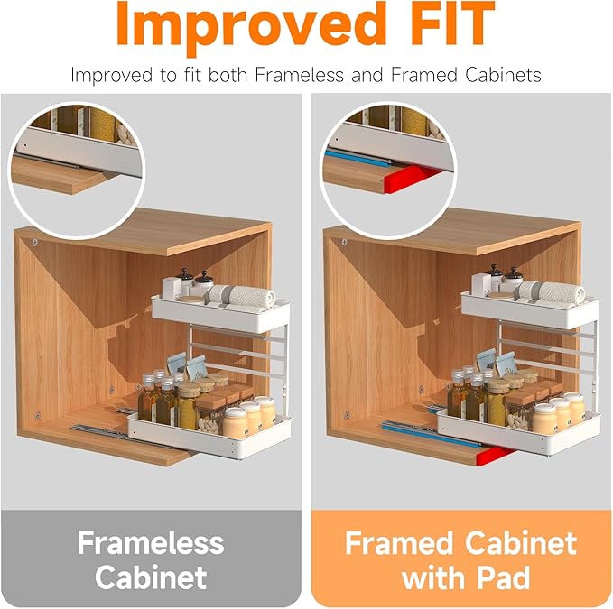 EVERIE Metal Pull Out Slide Shelf Organizer for Framed or Frameless Under Sink CabinetsOrganization in Kitchen, Bathroom, Counter, Cabinets (White, 1 Set)