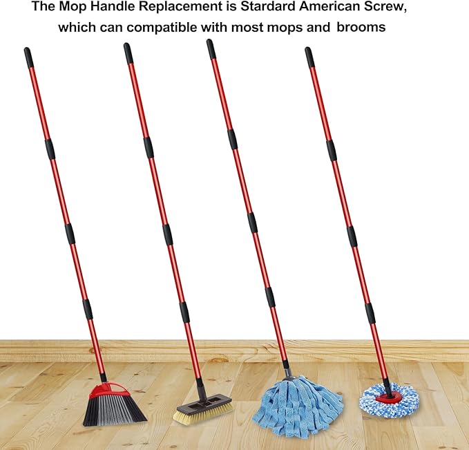 O-Cedar Spin Mop Replacement Handle - 4 Section Compatible With Mop Refills & Brooms, 30" - 58" American Threaded Joint End