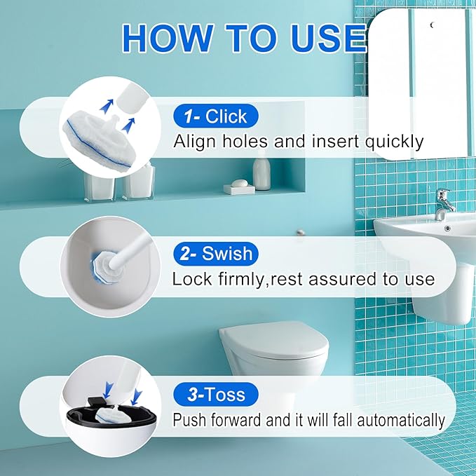60pcs Disposable Toilet Wand Refills,Replacement Brush Heads Compatible With Most Toilet Wand Refill System,Upgrade Fiber Cleaner Heads for Closestool Cleaning.（not included brush rod）