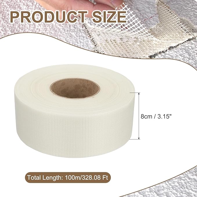 PATIKIL Drywall Repair Mesh Tape, 3 inch x 328 ft Fiberglass Repair Patch Self-Adhesive Dry Wall Joint Tape 12 Mesh Wall Hole Crack and Seam Patch, White