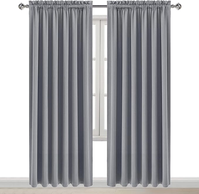 DWCN Blackout Curtains for Living Room Thermal Insulated, Energy Saving & Noise Reducing Bedroom Curtains, Grey, W 70x L 84 Inch, Set of 2 Rod Pocket Curtain Panels
