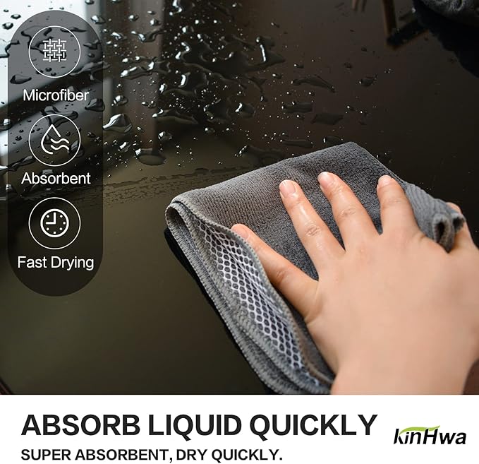KinHwa Kitchen Washcloths for Dishes Absorbent Microfiber Dish Cloths Quick Dry Dish Rags with Poly Scour Scrub Side Ideal for Kitchen Cleaning (Gray, 12inchx12inch 18 Pack)