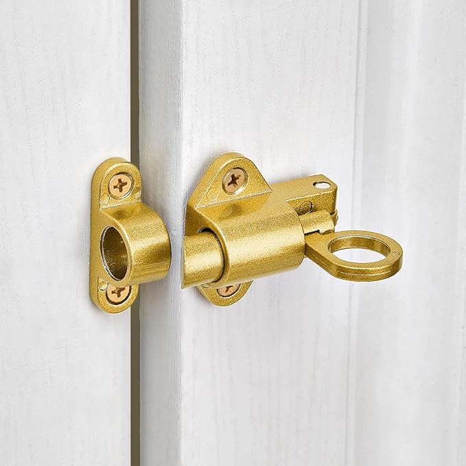 4 Packs Self-Closing Latches，Gold Spring Door Lock，Resilient Bolt Latch Aluminum Alloy Safety Automatic Spring Barrel Slide Door Lock with Screws,Used for Gate,Window and Cabinet etc