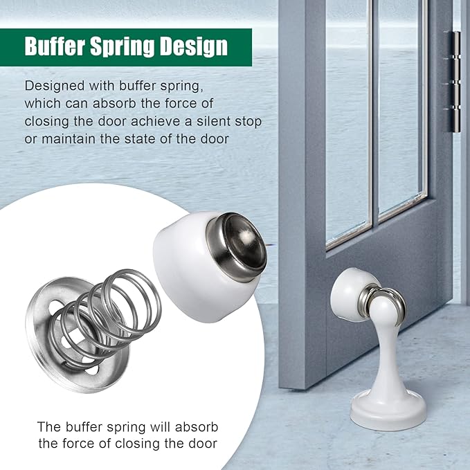 8 Pcs Magnetic Door Stoppers Stainless Steel Door Stops Magnetic Catch Holder with Screws for Wall Floor Mounted Wall Protector Hold (White)