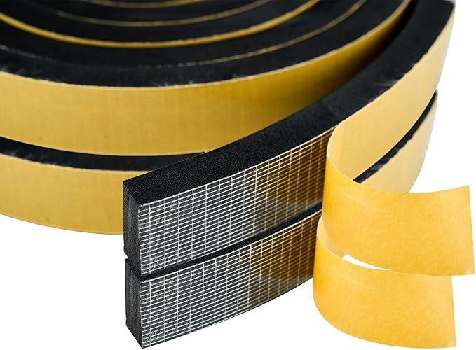 High Density Foam Weather Stripping Door Seal Strip Insulation Tape Roll for Insulating Door Frame, Window, Air Conditioner | Self Adhesive Sealing Weatherstrip (Black, 1 in 3/4 in x 13 Ft)