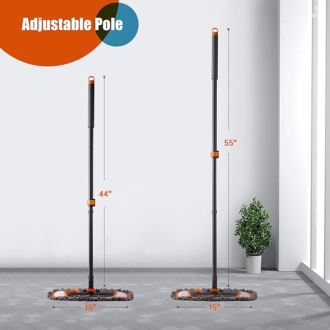 Mops for Floor Cleaning with 3 Different Washable Pads and Extendable 55” Long Handle, Multifunction Dust Mop for Hardwood,Marble,Tile Floor Mopping,Orange