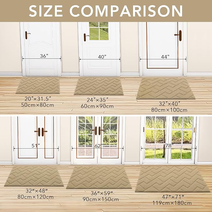 hicorfe Front Door Mat Outside Entrance,20"x31.5" Absorbent Muddy Dirt Resist Welcome Door Mats Outdoor Indoor,Stain and Fade Resistant,Non Slip Backing Entry Mat Doormat for Entryway(Beige)