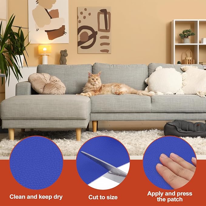 PATIKIL Leather Patches Tape for Furniture, 3.2 x 61 Inch Self Adhesive Vinyl Leather Repair Kit Cover Sheet for Couch, Sofa, Car Seats, Office Chair, Dark Blue