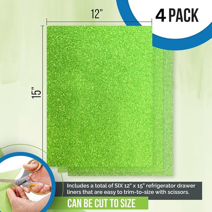 Dualplex® Fruit & Veggie Life Extender Liner for Fridge Refrigerator Drawers, 12x15 Inches (4 Pack) – Extends The Life of Your Produce & Prevents Spoilage