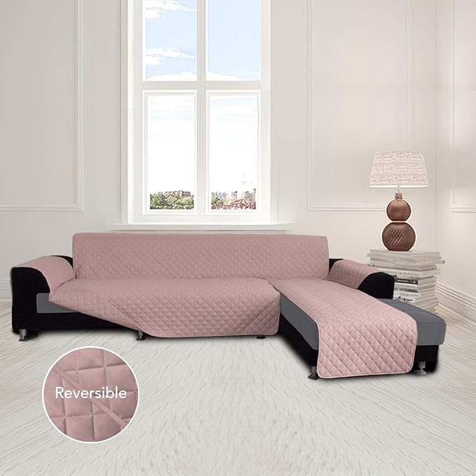 Easy-Going Sofa Slipcover L Shape Sofa Cover Sectional Couch Cover Furniture Protector Mat for Pets Dog Cat (Large,Pink/Pink)
