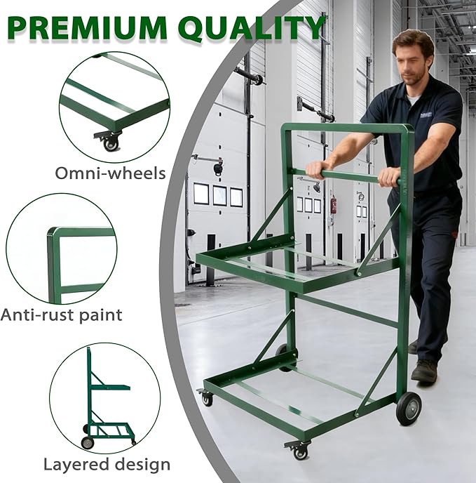 Recycling Cart,2-Tier Recycle Bin Cart with Wheels,Holds up to 140 Lbs,Rolling Utility Organizer for Garbage Sorting,Warehouse and Garage (Green)