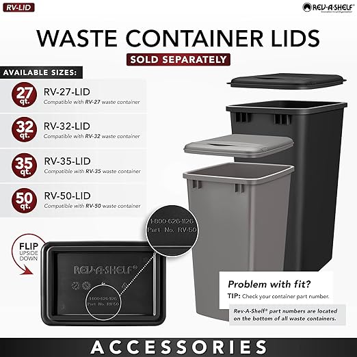 Rev-A-Shelf Pullout Dual Trash Cans for Full Height Kitchen Garbage Cabinet 50 Quart 12.5 Gallon with Soft-Close Slides, Orion Gray, 53WC-2150SCDM-213