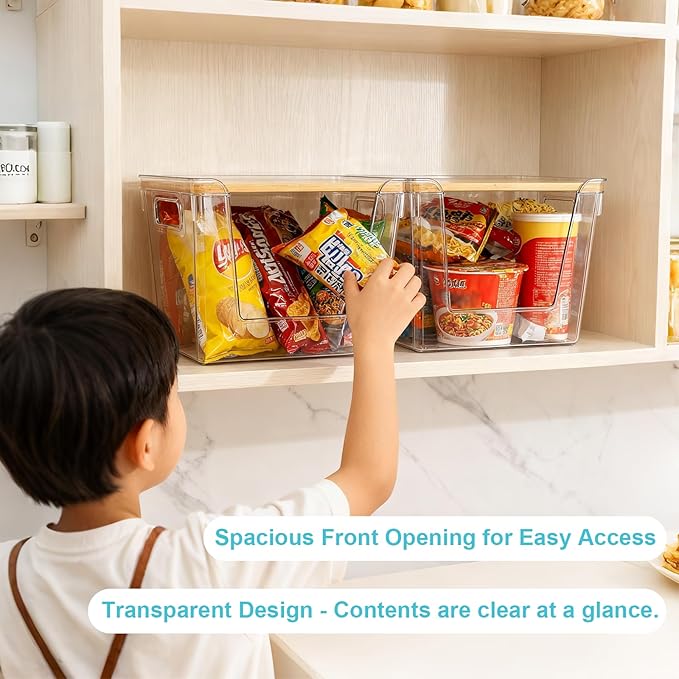 Stackable Trash Bag Dispenser with Bamboo Lid 2 Pack Clear Plastic Garbage Bag Holder, Potato Onion Storage, Kitchen Organizer for Countertop, Under Sink, Pantry