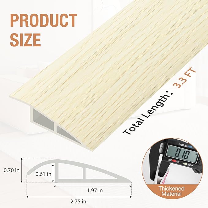 Floor Transition Strip Self Adhesive Vinyl Door Threshold for Doorways Carpet Edging Trim Overlap Edge Reducer for Laminate Floor, Carpet, Tile (Beige Wood Grain, 2/5" to 3/5", 3.3Ft)