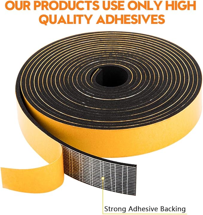 Neoprene Foam Weather Stripping, 2 Inch Wide X 3/8 Inch Thick, Door Jamb Seal Strip with Adhesive Backing for Doors & Windows, Total 6.5 Feet Long