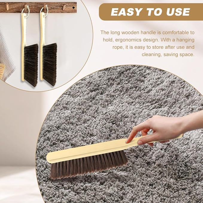 2 Pieces Hand Brushes for Cleaning Long Handle,Wooden Dust Brush Plastic Bristles,Soft Bristle Broom,Bench Brush Shop Brush,Rug Brush,Drafting Brush,Wood Dish Brush(Size:8.66x2.68 inches)