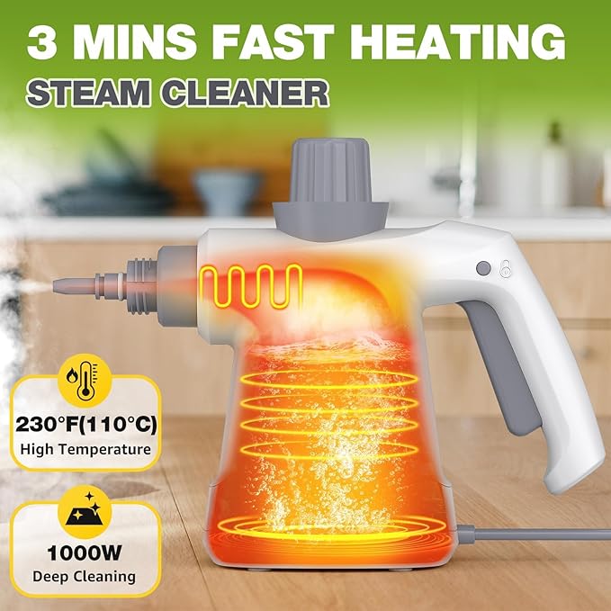 Pressurized Handheld Steam Cleaner, Portable Multi-Surface Cleaner for Home, Multipurpose Steam Cleaner for Tile, Grout, Windows, Bathroom, with 12pcs Accessories (White)