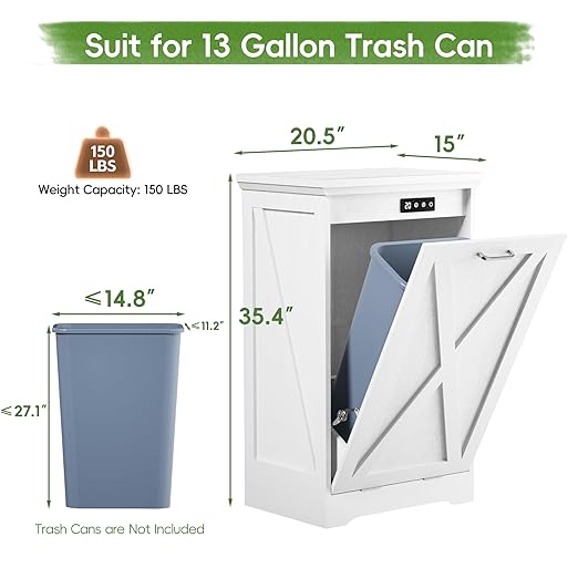 Betterhood TOLEAD Tilt Out Trash Can Cabinet, Hidden Trash Bin with Deodorizing & Negative Ion System, Pet-Proof Kitchen Waste Cabinet for Kitchen, Dining Room, Living Room (White, 1 * 13 Gallons)