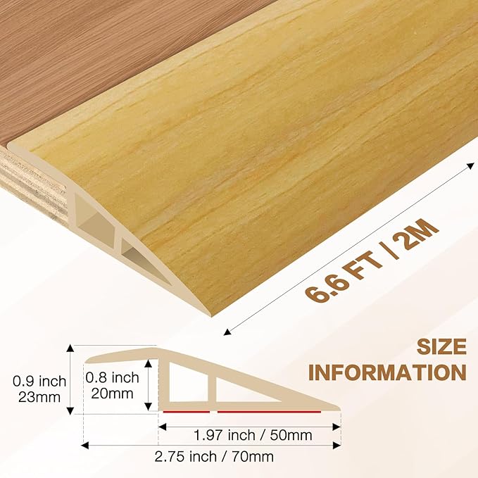 Floor Transition Strip Vinyl Door Threshold Ramp Self Adhesive Carpet Edging Strip Doorway Edge Trim, Overlap Edge Reducer for Laminate Carpet, Floor, Tile (Raw Wood Grain, 3/5" to 4/5", 6.6Ft)