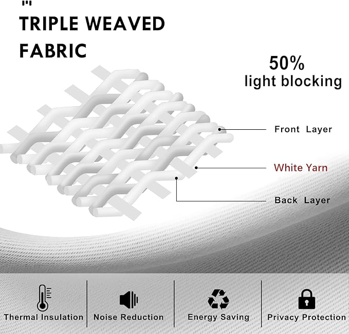 DWCN White Curtains for Living Room Thermal Insulated, 50% Light Blocking Curtains for Bedroom, Dining Room Window, W 42x L 63 Inch, Set of 2 Rod Pocket Curtain Panels