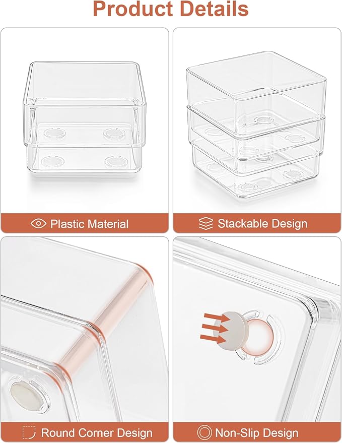 SMARTAKE 30-Piece Drawer Organizer with Non-Slip Silicone Pads, 7-Size Desk Drawer Organizer Trays Storage Tray for Makeup, Jewelries, Utensils in Bedroom Dresser, Office and Kitchen (Clear)